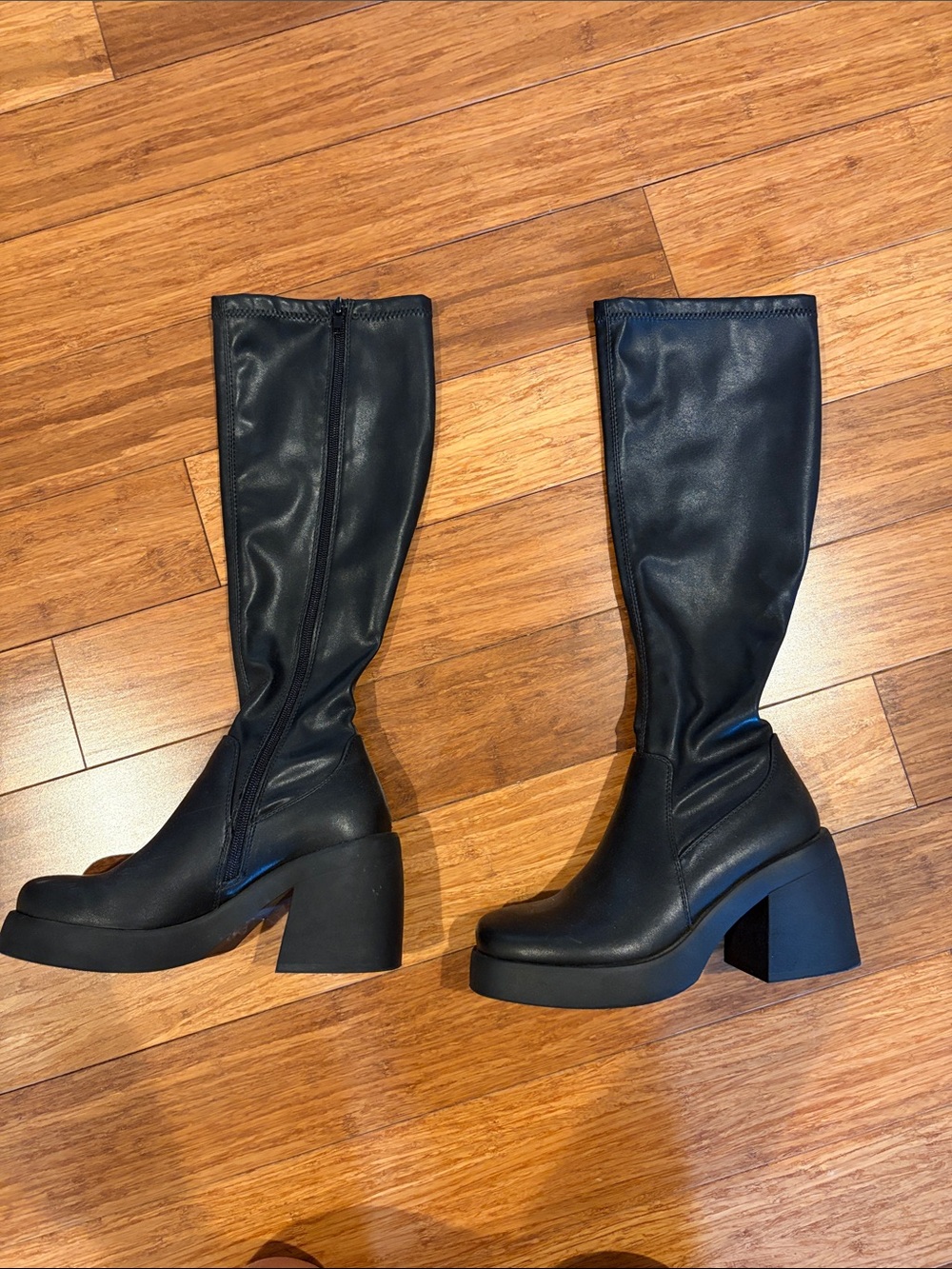 Madden Girl Black Knee-High Platform Block Heel Boots